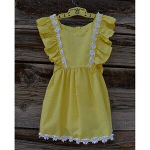 Vintage 1980s Handmade Yellow Toddler Pinafore Dress and Bloomers